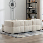 Divano sezionale Roomfitters Cozy in tessuto pile Teddy con porte USB, pouf contenitore mobile e due cuscini lombari