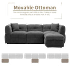 Divano sezionale Roomfitters Cozy in tessuto pile Teddy con porte USB, pouf contenitore mobile e due cuscini lombari