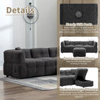 Divano sezionale Roomfitters Cozy in tessuto pile Teddy con porte USB, pouf contenitore mobile e due cuscini lombari