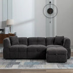 Divano sezionale Roomfitters Cozy in tessuto pile Teddy con porte USB, pouf contenitore mobile e due cuscini lombari