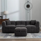 Divano sezionale Roomfitters Cozy in tessuto pile Teddy con porte USB, pouf contenitore mobile e due cuscini lombari