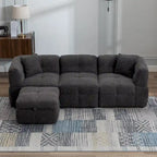 Divano sezionale Roomfitters Cozy in tessuto pile Teddy con porte USB, pouf contenitore mobile e due cuscini lombari