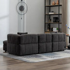 Divano sezionale Roomfitters Cozy in tessuto pile Teddy con porte USB, pouf contenitore mobile e due cuscini lombari