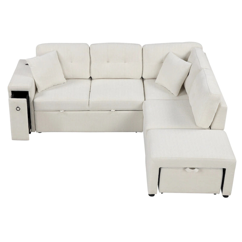 Canapé d'angle convertible Roomfitters avec méridienne mobile, deux ports USB et porte-gobelets pour salon
