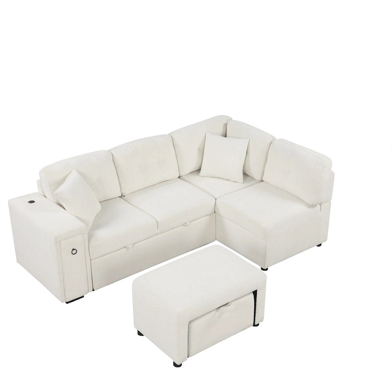 Canapé d'angle convertible Roomfitters avec méridienne mobile, deux ports USB et porte-gobelets pour salon