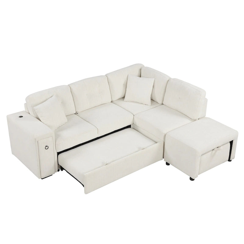 Canapé d'angle convertible Roomfitters avec méridienne mobile, deux ports USB et porte-gobelets pour salon