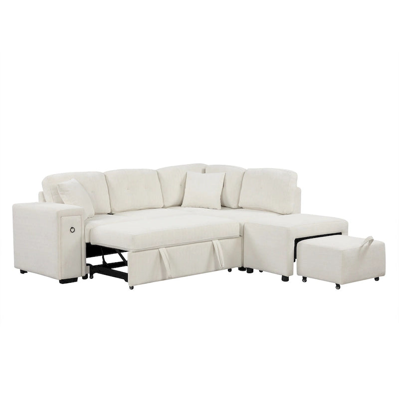 Canapé d'angle convertible Roomfitters avec méridienne mobile, deux ports USB et porte-gobelets pour salon