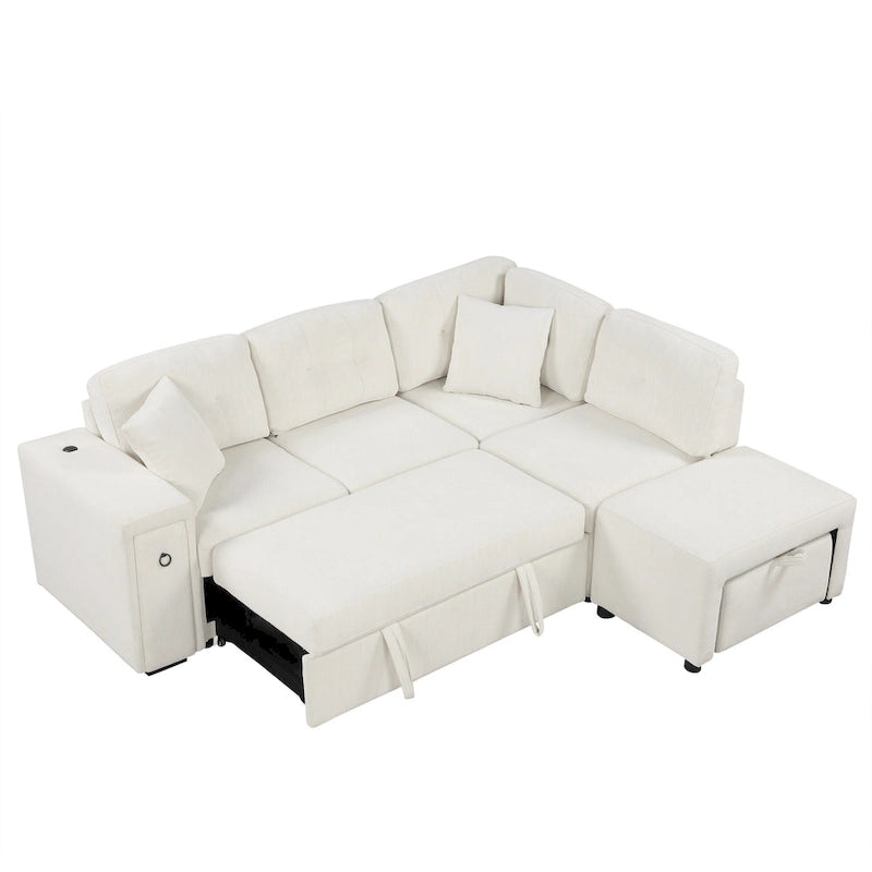 Canapé d'angle convertible Roomfitters avec méridienne mobile, deux ports USB et porte-gobelets pour salon