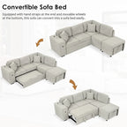 Canapé d'angle convertible Roomfitters avec méridienne mobile, deux ports USB et porte-gobelets pour salon