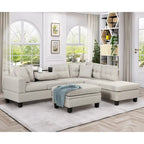 Canapé d'angle moderne Roomfitters avec ottomane de rangement, méridienne réversible, deux oreillers et porte-gobelet