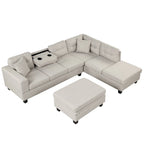 Canapé d'angle moderne Roomfitters avec ottomane de rangement, méridienne réversible, deux oreillers et porte-gobelet