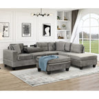 Canapé d'angle moderne Roomfitters avec ottomane de rangement, méridienne réversible, deux oreillers et porte-gobelet