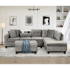 Canapé d'angle moderne Roomfitters avec ottomane de rangement, méridienne réversible, deux oreillers et porte-gobelet