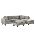Canapé d'angle moderne Roomfitters avec ottomane de rangement, méridienne réversible, deux oreillers et porte-gobelet
