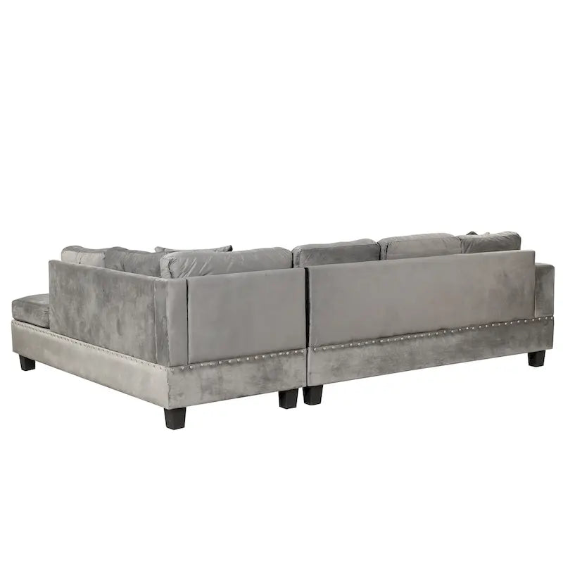 Canapé d'angle moderne Roomfitters avec ottomane de rangement, méridienne réversible, deux oreillers et porte-gobelet