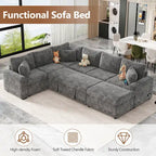 Canapé sectionnel convertible Roomfitters avec pouf de rangement, trois oreillers et chargeurs intégrés