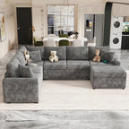 Canapé sectionnel convertible Roomfitters avec pouf de rangement, trois oreillers et chargeurs intégrés