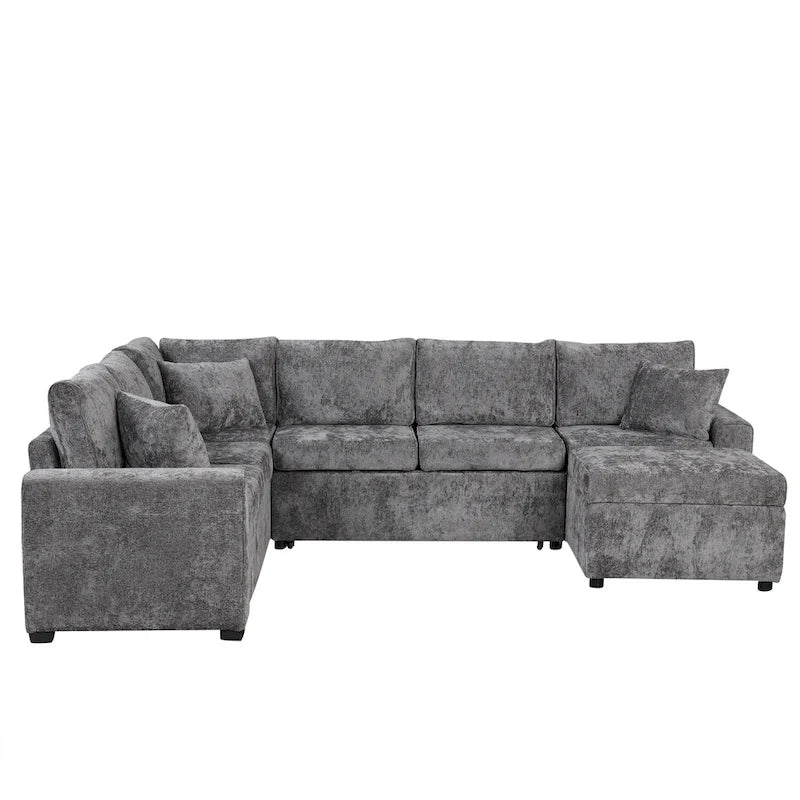 Canapé sectionnel convertible Roomfitters avec pouf de rangement, trois oreillers et chargeurs intégrés