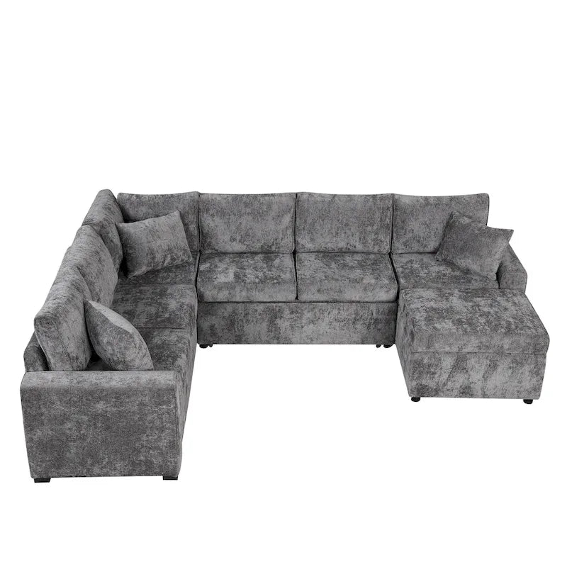 Canapé sectionnel convertible Roomfitters avec pouf de rangement, trois oreillers et chargeurs intégrés