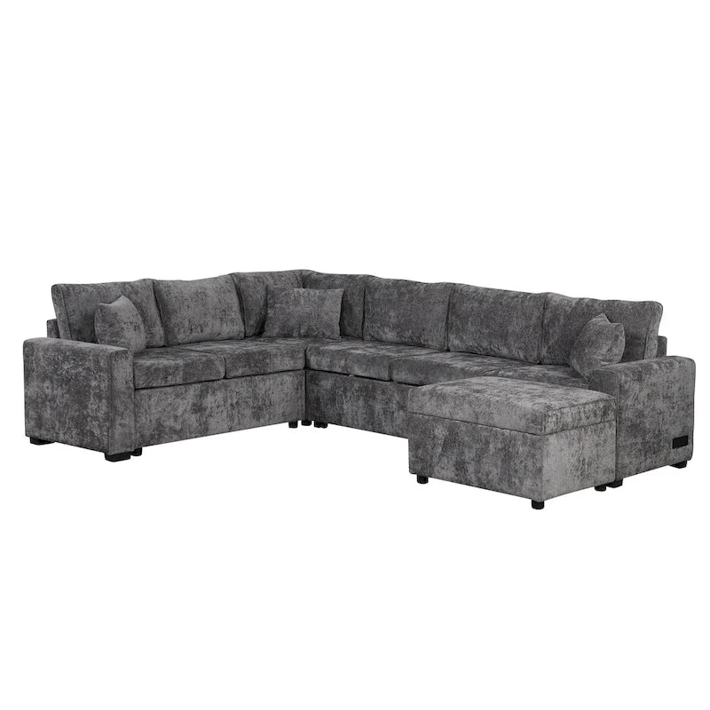 Canapé sectionnel convertible Roomfitters avec pouf de rangement, trois oreillers et chargeurs intégrés