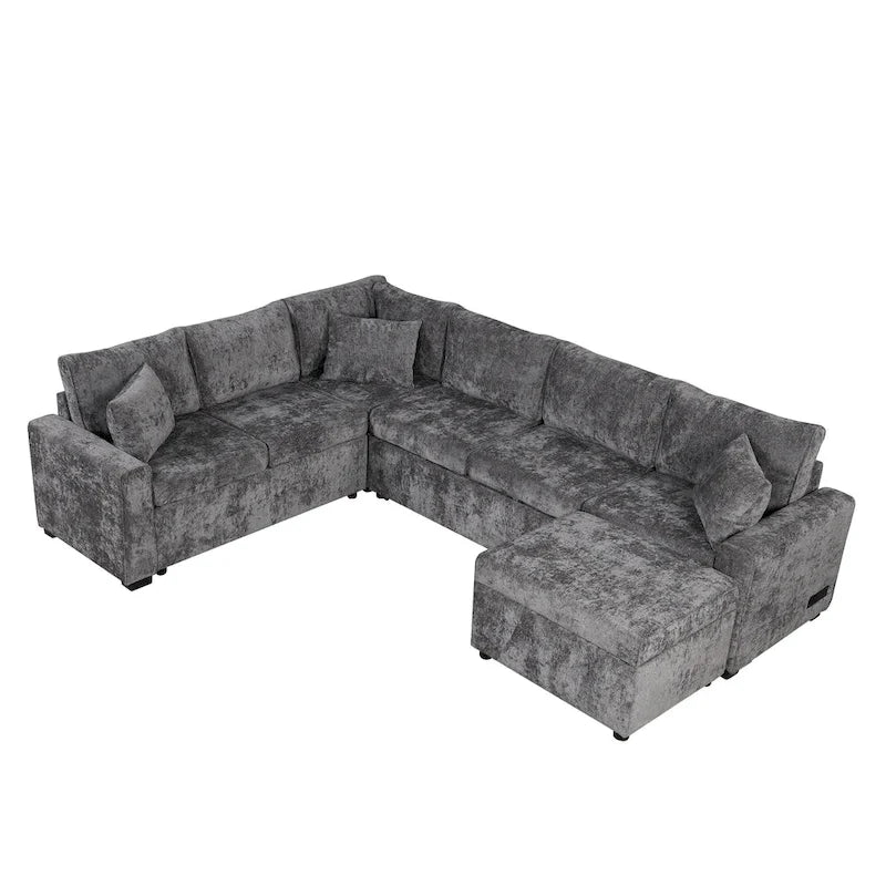 Canapé sectionnel convertible Roomfitters avec pouf de rangement, trois oreillers et chargeurs intégrés