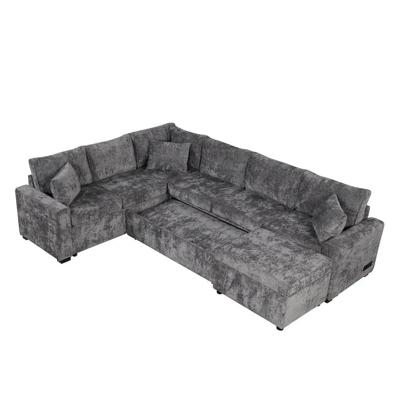 Canapé sectionnel convertible Roomfitters avec pouf de rangement, trois oreillers et chargeurs intégrés