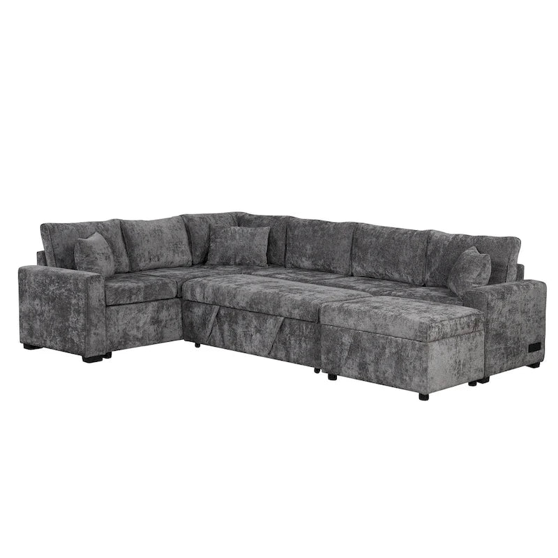 Canapé sectionnel convertible Roomfitters avec pouf de rangement, trois oreillers et chargeurs intégrés