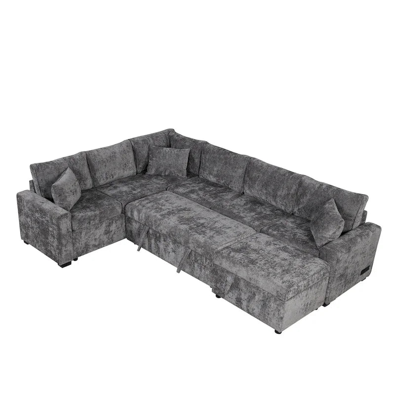 Canapé sectionnel convertible Roomfitters avec pouf de rangement, trois oreillers et chargeurs intégrés