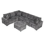 Canapé sectionnel convertible Roomfitters avec pouf de rangement, trois oreillers et chargeurs intégrés