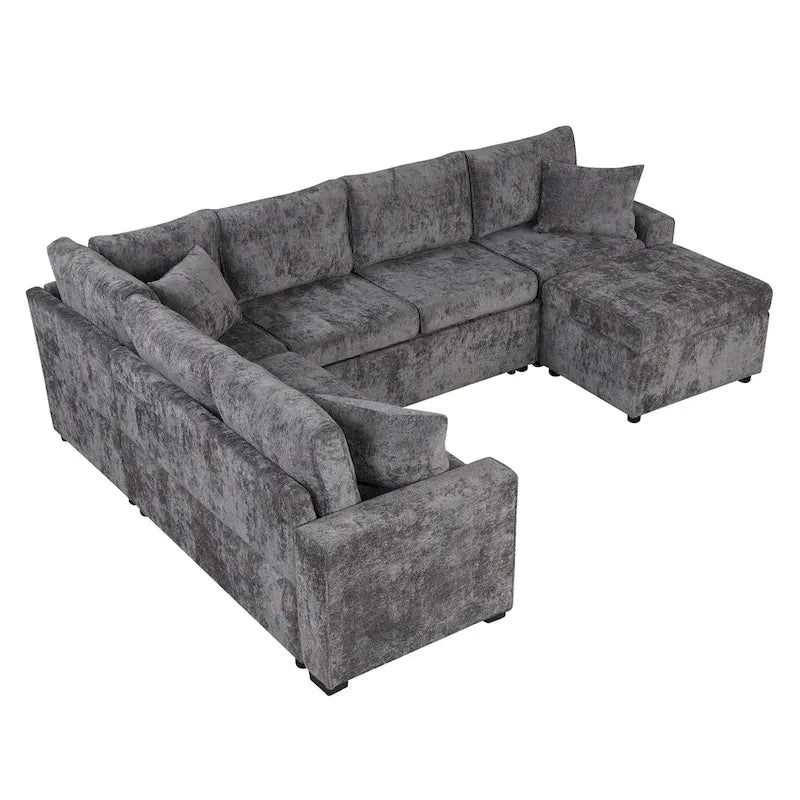Canapé sectionnel convertible Roomfitters avec pouf de rangement, trois oreillers et chargeurs intégrés