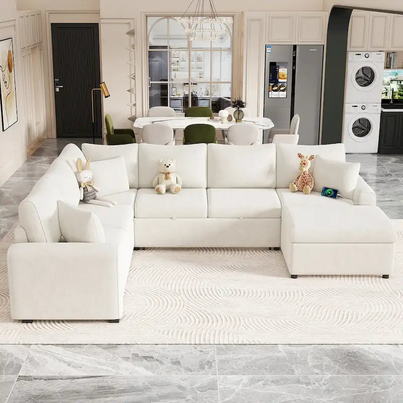 Canapé sectionnel convertible Roomfitters avec pouf de rangement, trois oreillers et chargeurs intégrés