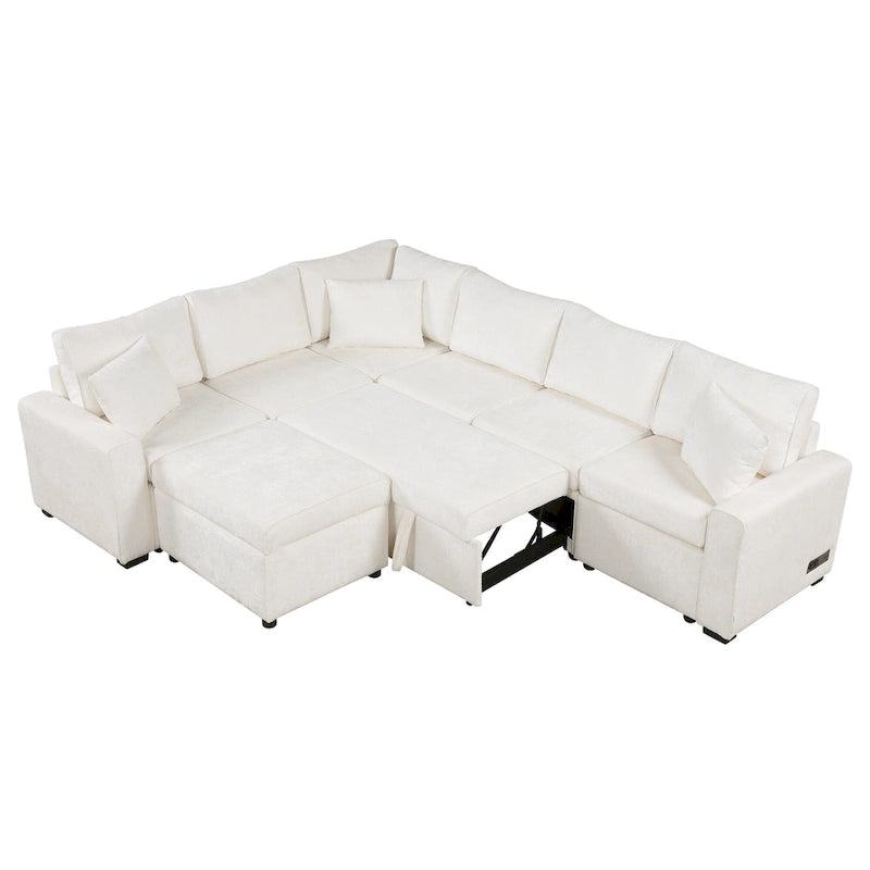Canapé sectionnel convertible Roomfitters avec pouf de rangement, trois oreillers et chargeurs intégrés