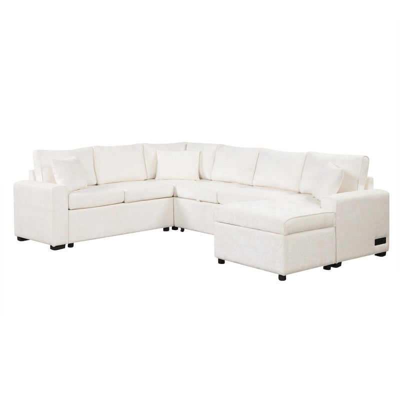 Canapé sectionnel convertible Roomfitters avec pouf de rangement, trois oreillers et chargeurs intégrés