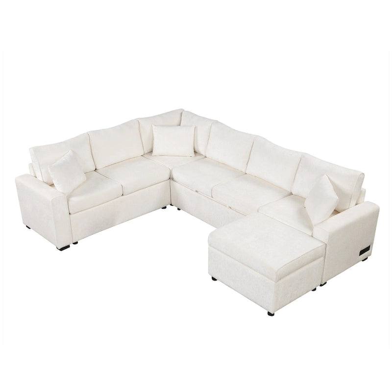 Canapé sectionnel convertible Roomfitters avec pouf de rangement, trois oreillers et chargeurs intégrés