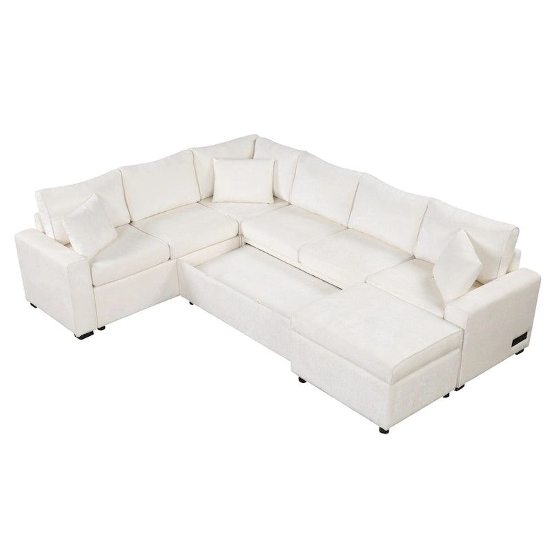 Canapé sectionnel convertible Roomfitters avec pouf de rangement, trois oreillers et chargeurs intégrés