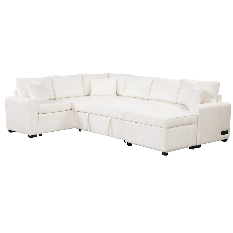 Canapé sectionnel convertible Roomfitters avec pouf de rangement, trois oreillers et chargeurs intégrés