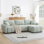 100 divani a L in tessuto bouclé con pouf mobile