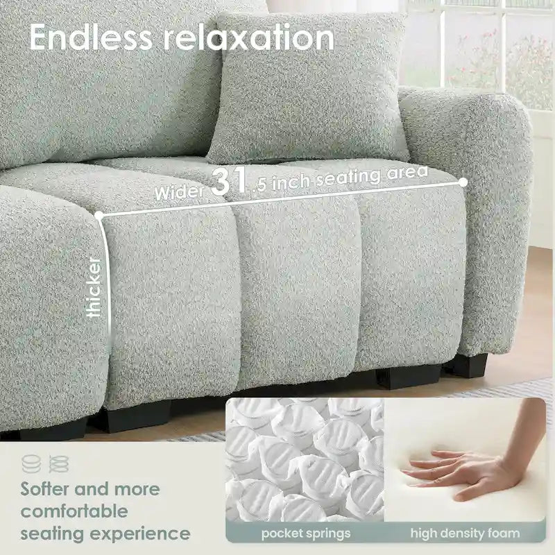 100 divani a L in tessuto bouclé con pouf mobile