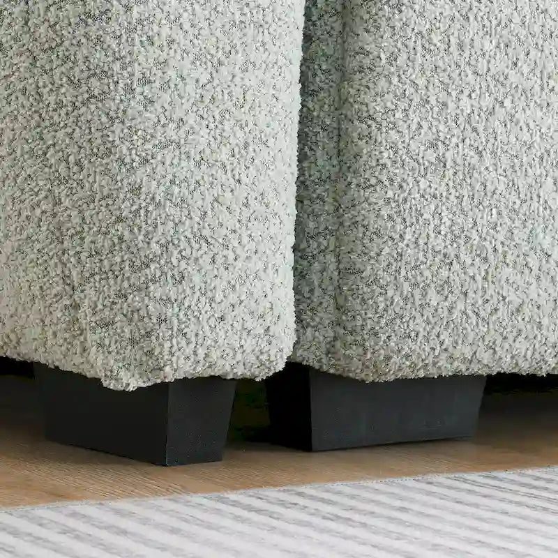 100 divani a L in tessuto bouclé con pouf mobile