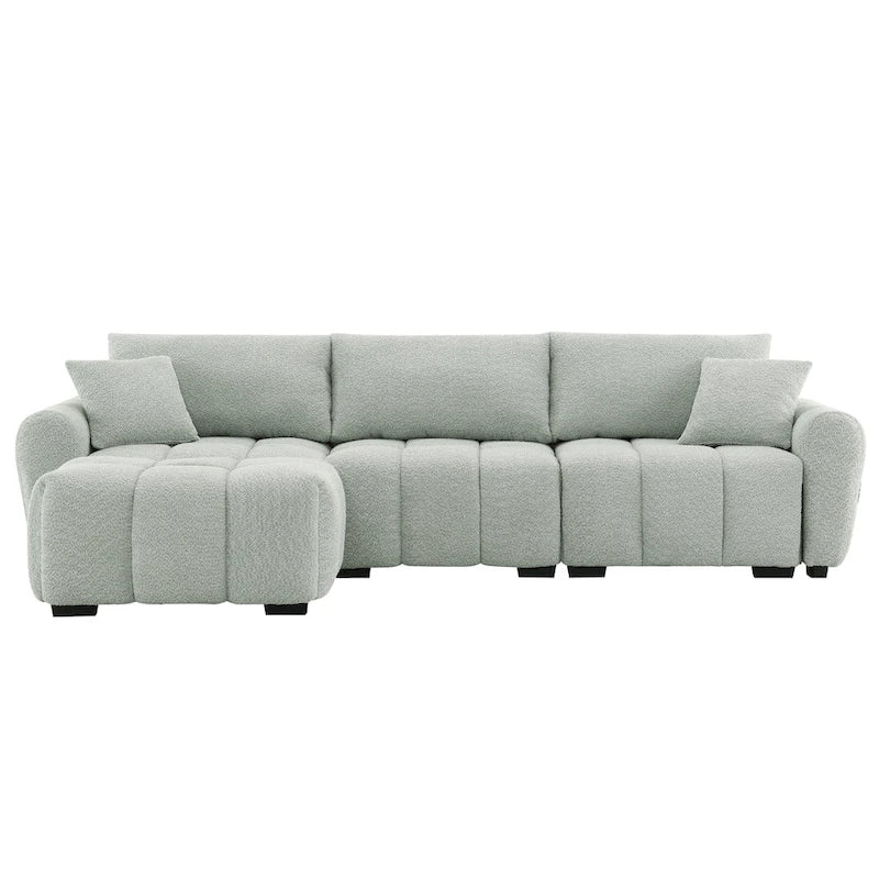 100 divani a L in tessuto bouclé con pouf mobile