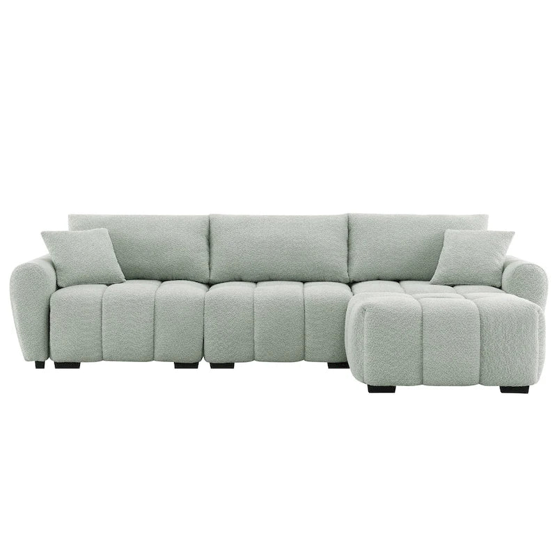 100 divani a L in tessuto bouclé con pouf mobile