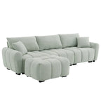 100 divani a L in tessuto bouclé con pouf mobile