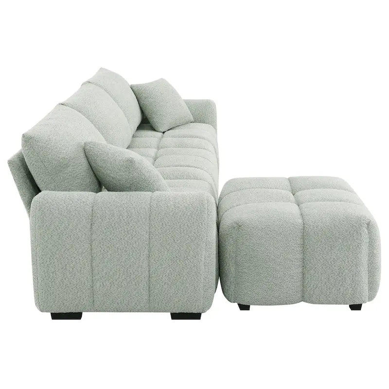 100 divani a L in tessuto bouclé con pouf mobile