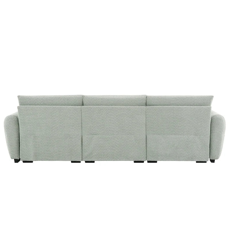 100 divani a L in tessuto bouclé con pouf mobile