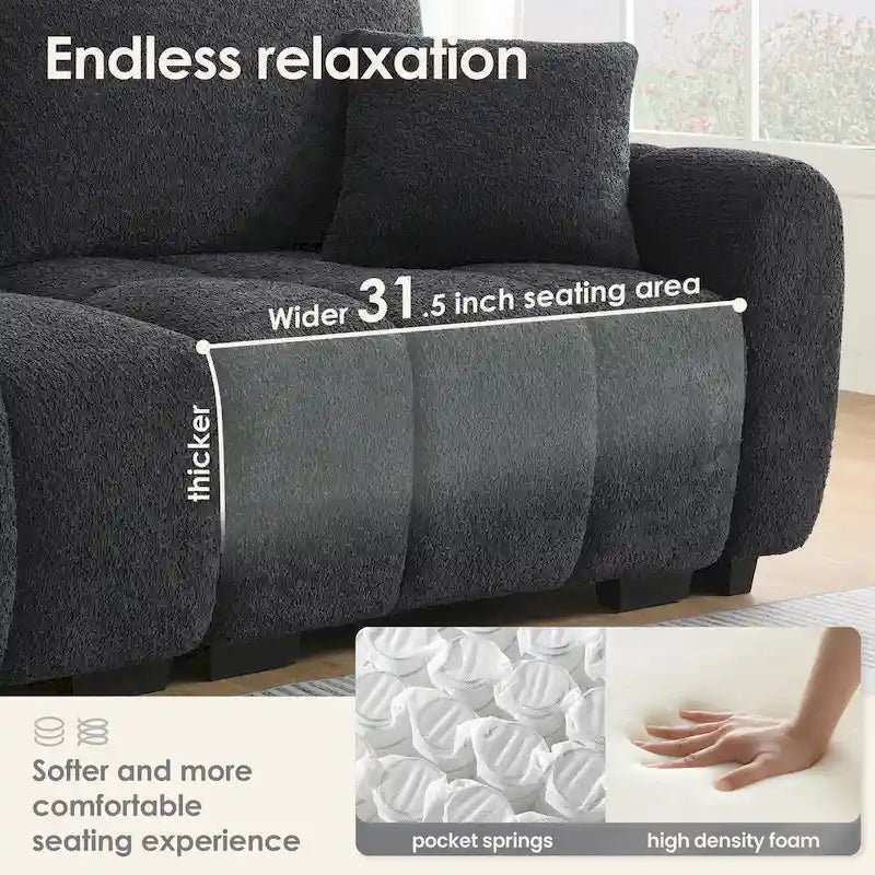 100 divani a L in tessuto bouclé con pouf mobile