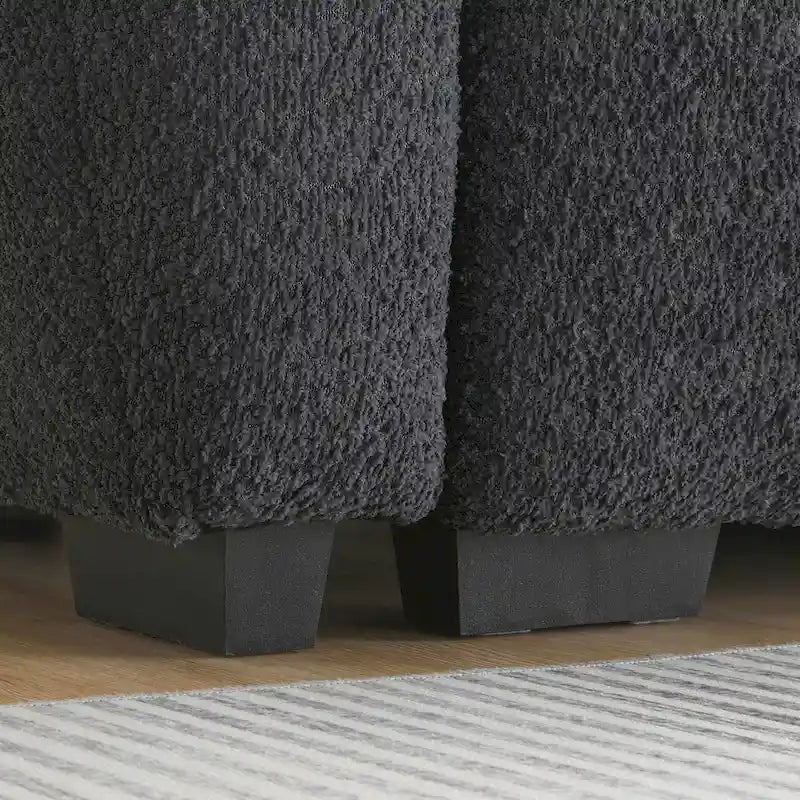 100 divani a L in tessuto bouclé con pouf mobile