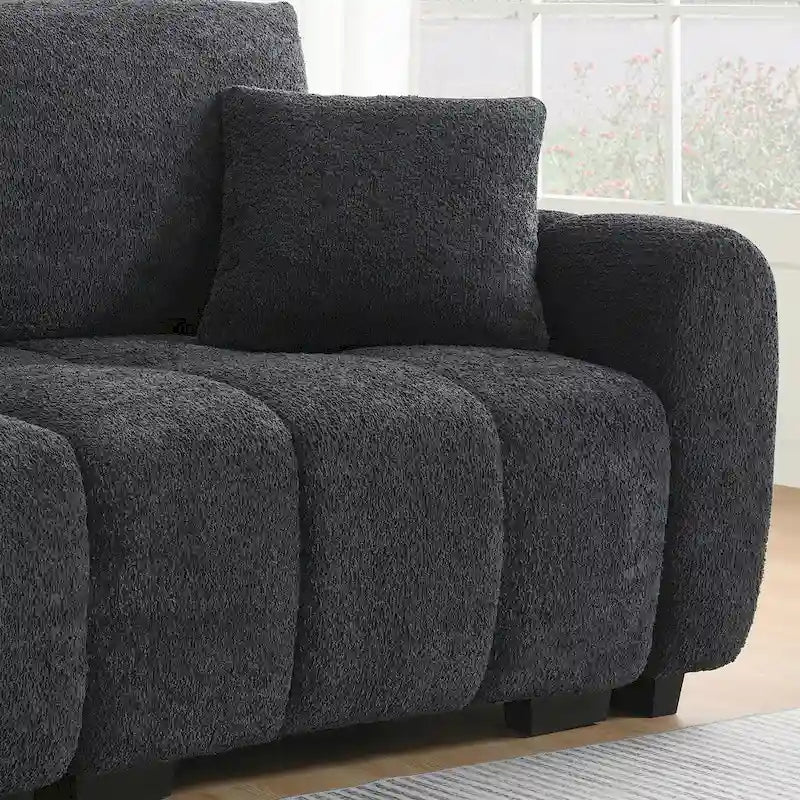 100 divani a L in tessuto bouclé con pouf mobile