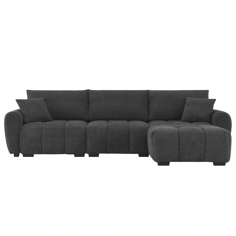 100 divani a L in tessuto bouclé con pouf mobile