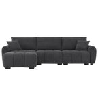 100 divani a L in tessuto bouclé con pouf mobile