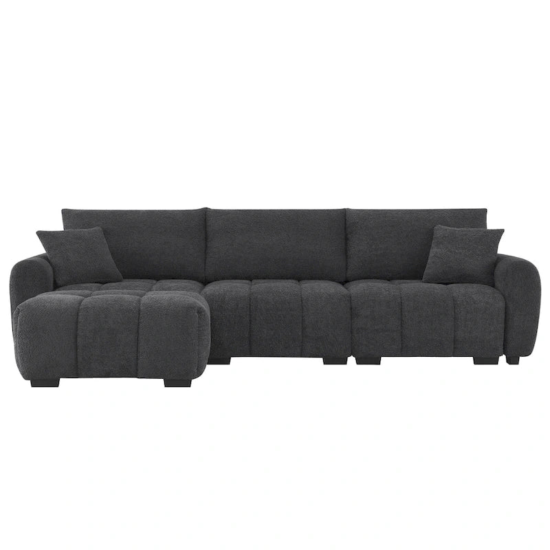 100 divani a L in tessuto bouclé con pouf mobile